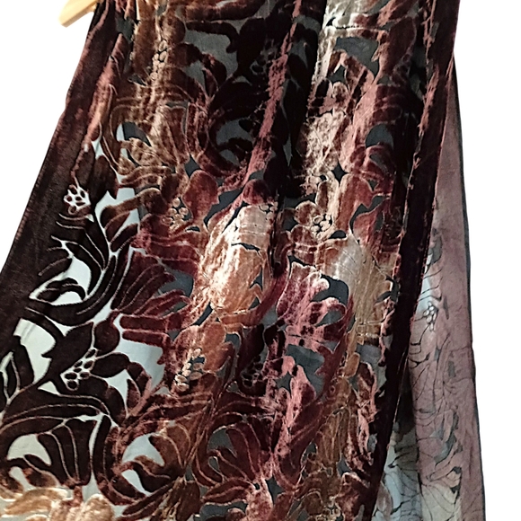 Vtg Silk Velvet Burnout Piano Shawl Scarf Brown Ombre Bohemian Witchy Victorian - Picture 9 of 16